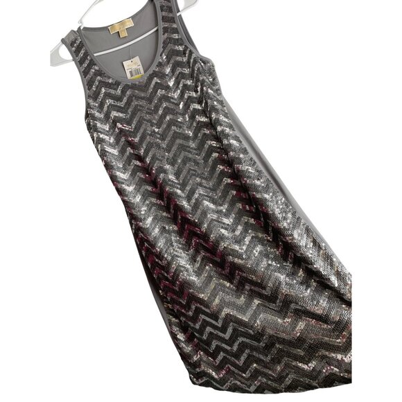 NWT Michael Kors Womens Sequin Chevron Tank Dress Gray Size M $200 Metalic 8474 - Picture 1 of 7